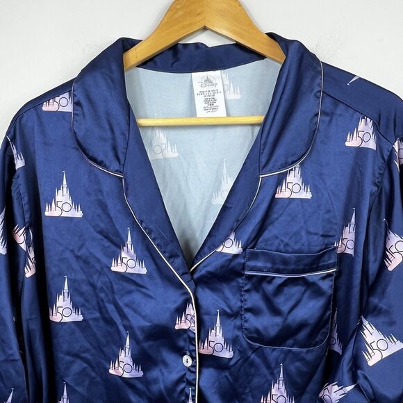 Walt Disney World 50th Anniversary Blue Satin 2 Piece Pajama Set Size 1X - Picture 2 of 16